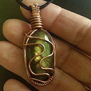 Labradorite Copper Pendant & Leather Chain Handmade and Handcrafted